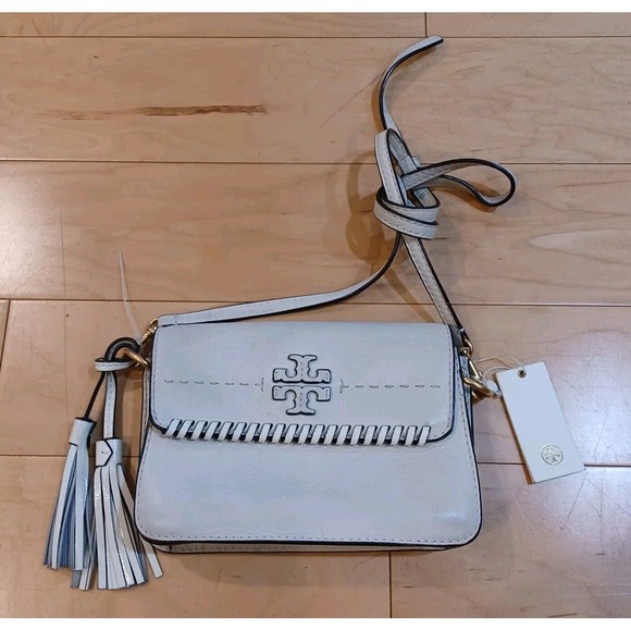 TORY BURCH ~ McGraw Whipstitch Crossbody Shoulder Logo Ivory Bag - Picture 1 of 11